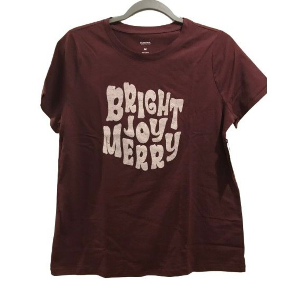 Women's Medium T-shirt short sleeve crew neck Joy Bright Merry Maroon NEW